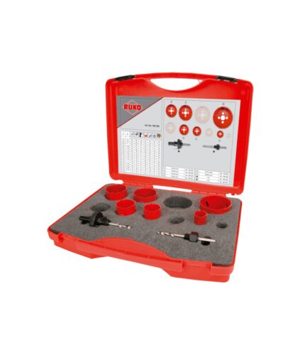 Ruko bimetál körkivágó, lyukfűrész, koronafúró, harangfúró 6+2 részes készlet, HSS, változó fogazással, fúrásmélység 38 mm, Ø 22,0 - 29,0 - 35,0 - 44,0 - 51,0 - 68,0 mm, 106302